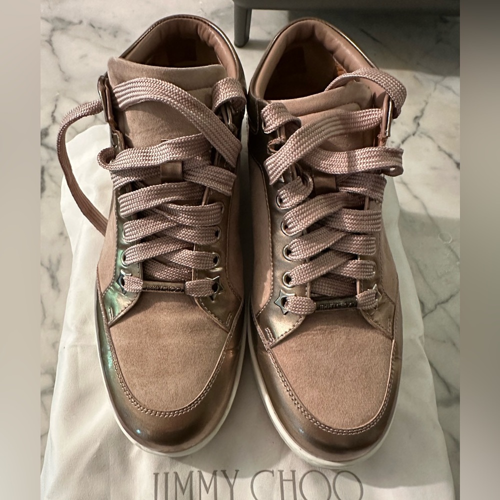 Blush Pink Jimmy Choo “Miami” sneakers.